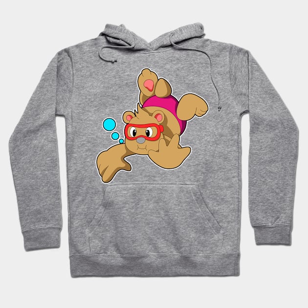 Bear at Swimming with Swimming goggles Hoodie by Markus Schnabel